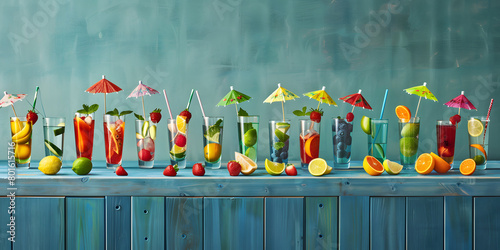 Copos Coloridos com Frutas Tropicais e GuardaChuvas photo