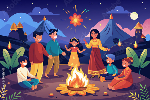 A heartwarming image of a family gathered around a cozy fireplace, sharing stories and laughter on a chilly winter evening