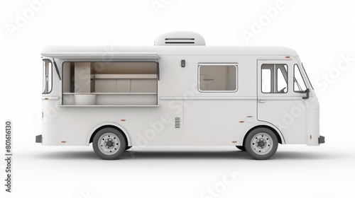 Food truck vehicle in white color Isolated white background. AI generated image