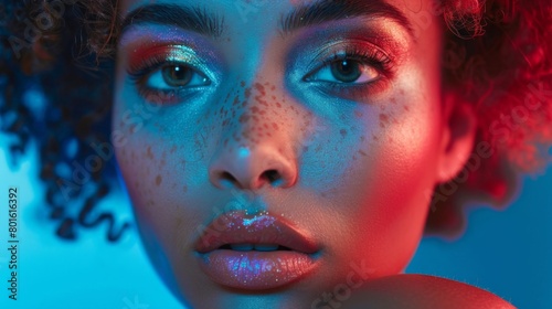 Detailed view of a black womans face showing prominent freckles