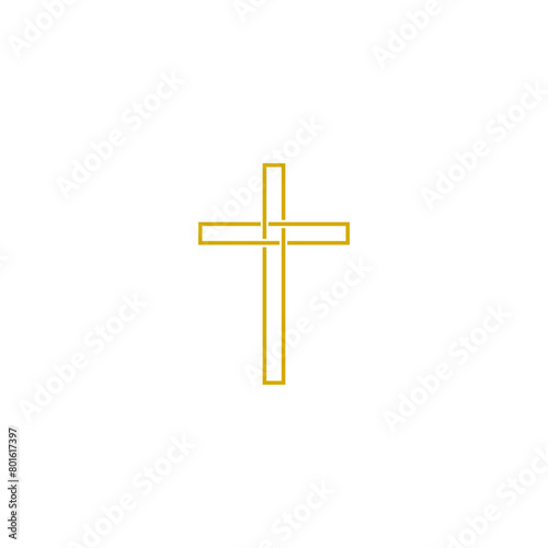 Simple religious golden cross isolated in white background
