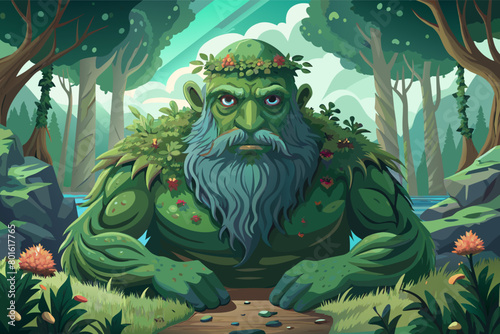 A gentle giant with moss-covered skin and eyes as deep as the ocean, tending to the ancient trees and nurturing the delicate balance of the mystical forest