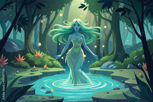 An enchanting forest filled with glowing fireflies in illustration