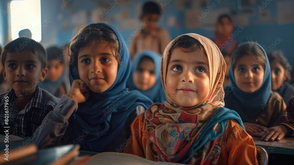 A captivating image of a classroom filled with eager students, their faces alight with the joy of learning, celebrating the importance of education on Malala Day.