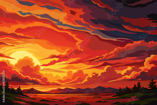 The vibrant colors of a tropical sunset painting the sky