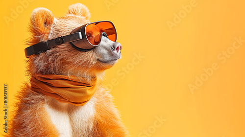 bear with vision virtual reality sunglass solid background