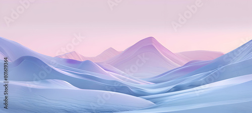 An image capturing a high-definition minimalist design with flowing curves intersecting with geometric angles, all in a harmonious palette of lavender and mint, resembling a serene landscape
