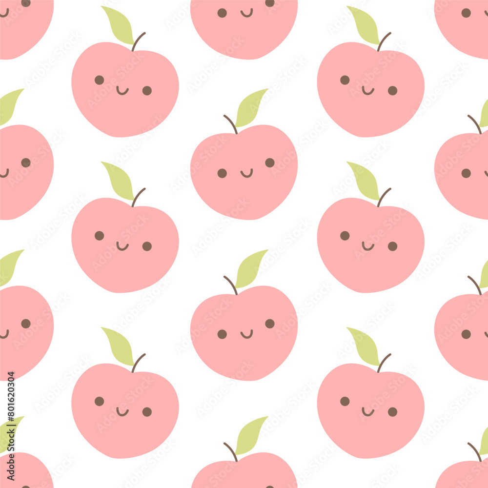 Seamless pattern with cute cartoon peach characters. Fruit seamless pattern. Vector illustration in flat style Seamless pattern with cute cartoon peach characters. Fruit seamless pattern. Vector illustration in flat style