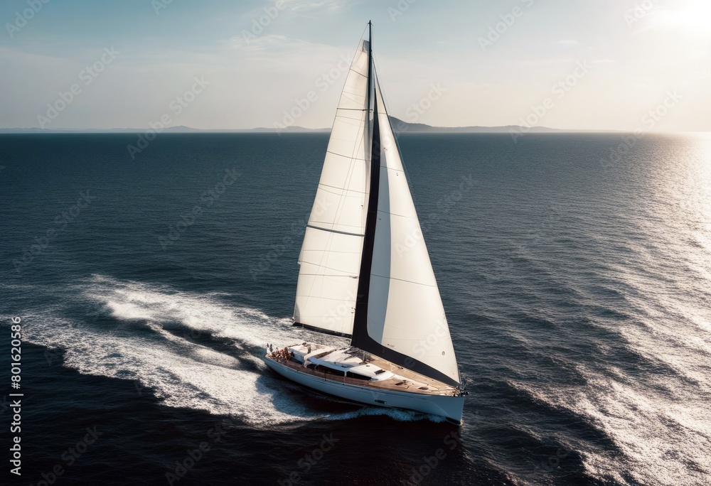 Fototapeta premium 'sailing speed sea yacht bow sail wave splash regatta boat summer mediterranean sailboat travel water blue nautical ship sky vessel ocean nature power vacation white wind'