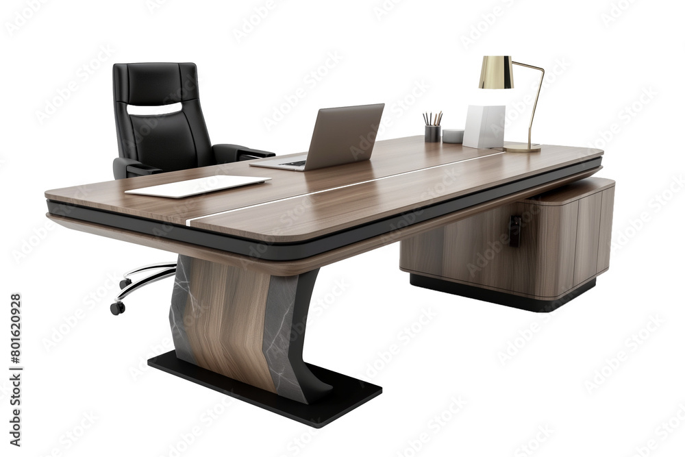 Modern office desk with comfortable chair isolated on transparent background Modern office desk with comfortable chair isolated on transparent background