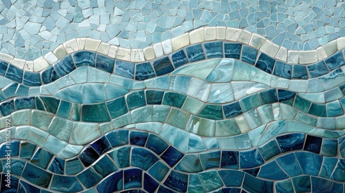 Mosaiclike patterns in cool ocean tones mirroring the intricate and everchanging nature of waves..