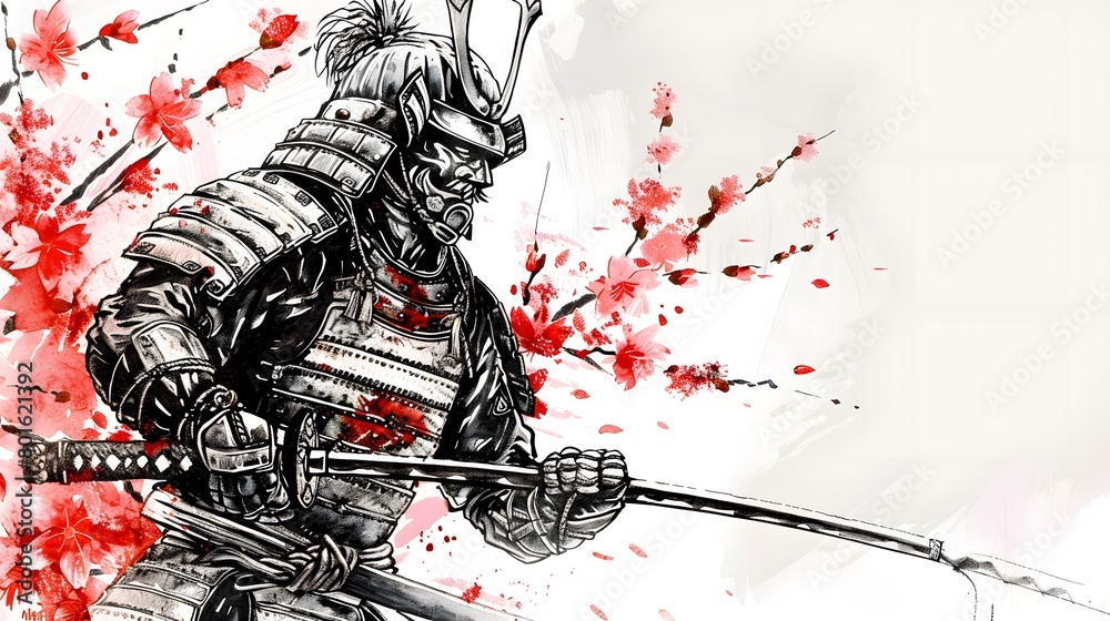 Obraz premium Abstract ink drawing of a samurai. Japanese style art.