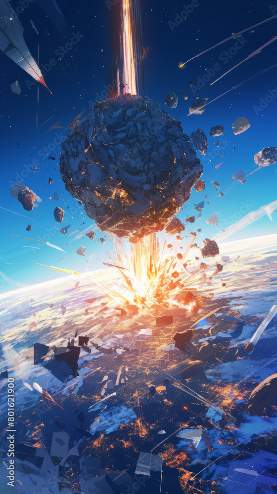Catastrophic Meteor Strike Unleashing Massive Explosion and Airborne Debris above Earth.