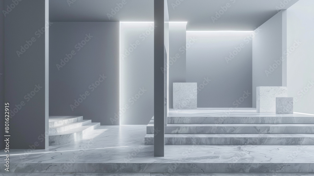 Fototapeta premium A white room with a staircase and a white pillar