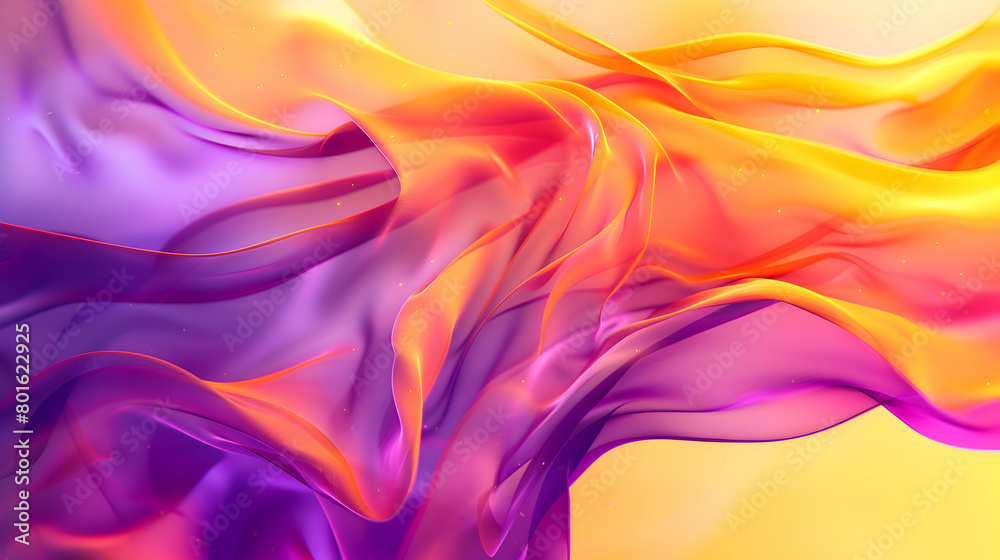 Dynamic abstract wallpaper featuring soft geometric shapes and flowing lines in vibrant sunshine yellow and deep purple, captured with an HD camera using a high-resolution technique