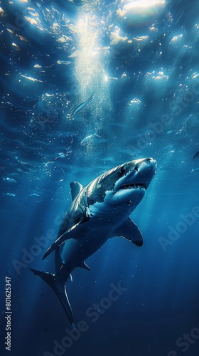 Majestic Great White Shark Swimming Underwater