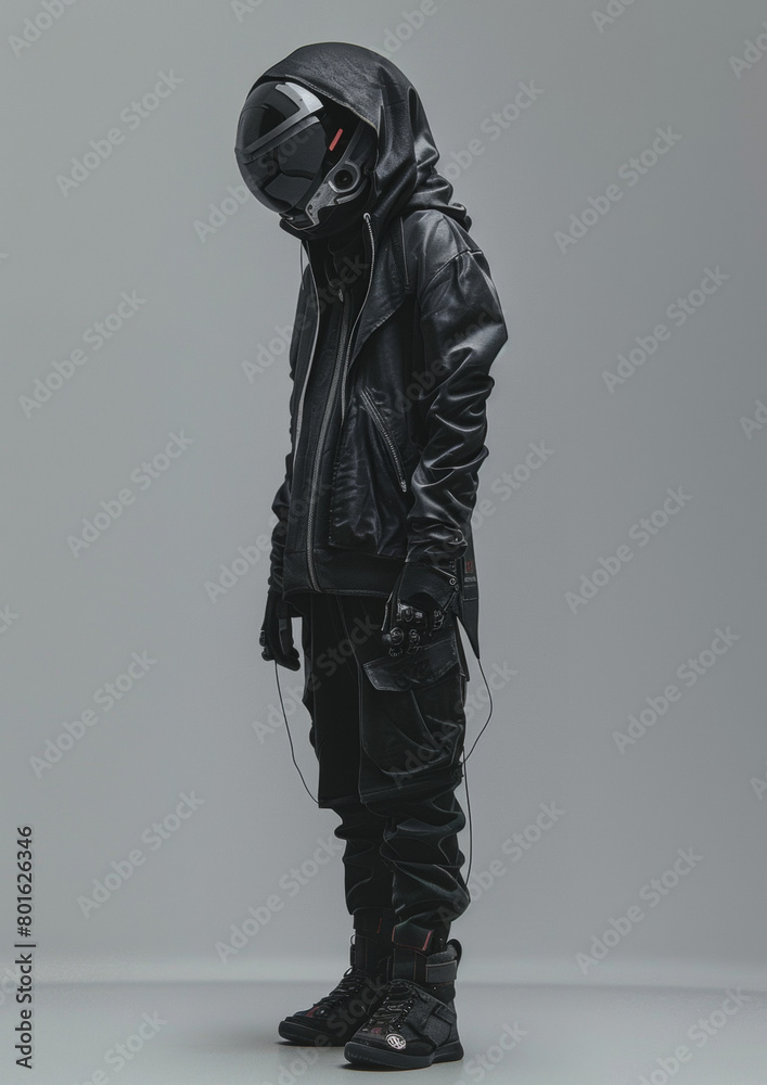 A person in a black outfit with a helmet on their head A person in a black outfit with a helmet on their head