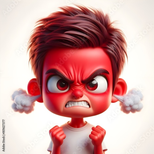 Angry Animated Boy With Clenched Fists and Steamy Ears Expressing Rage