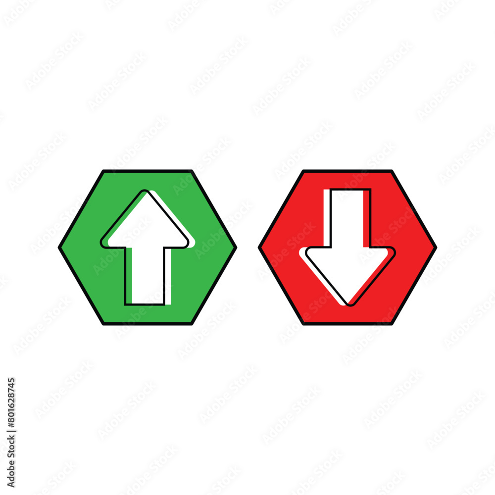 Realistic up and down arrow icon. Green Up and Red Down Arrow Icons with Rounded Edges. Vector illustration. Eps file 65. Realistic up and down arrow icon. Green Up and Red Down Arrow Icons with Rounded Edges. Vector illustration. Eps file 65.