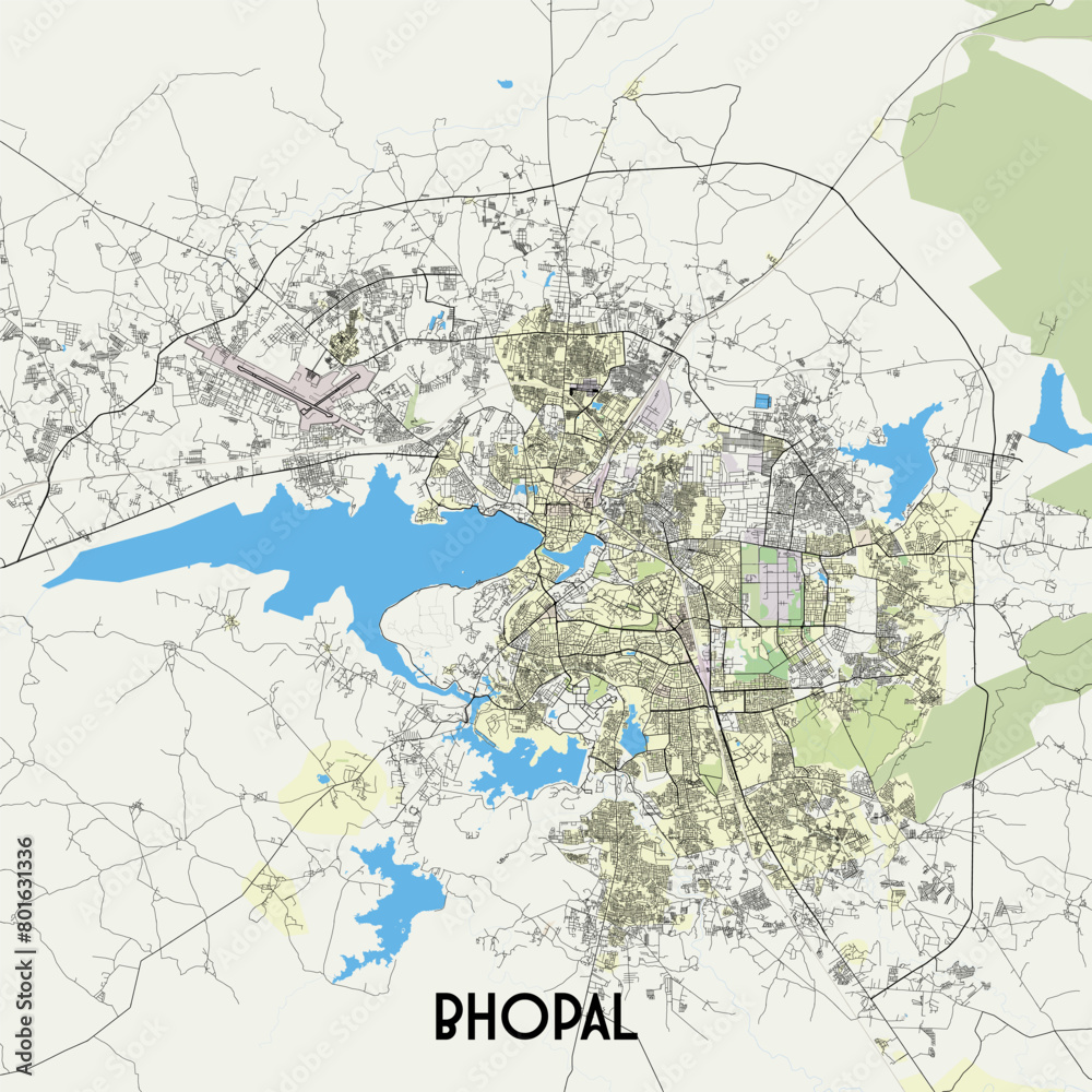Bhopal, India map poster art