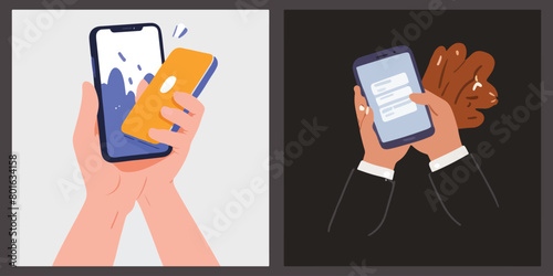 Vector Illustration of Hand Engaged with Smartphone Activity. EPS 10.