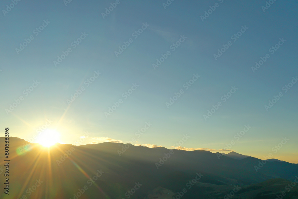 Aerial view of beautiful mountain landscape at sunrise Aerial view of beautiful mountain landscape at sunrise