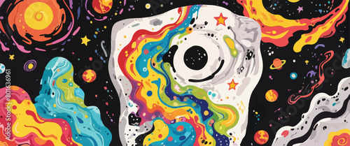 Psychedelic Art - Vibrant Swirl Background with Planetary Motif. Vector Illustration. EPS 10.
