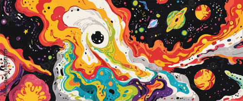 Psychedelic Art - Vibrant Swirl Background with Planetary Motif. Vector Illustration. EPS 10.