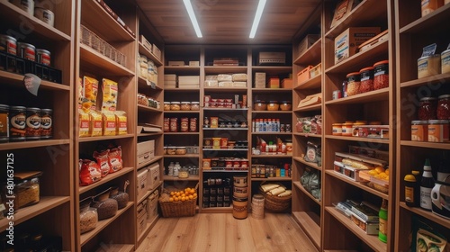 A picturesque view of a well-stocked pantry, with clearly labeled and organized food items, emphasizing the importance of proper food storage on World Food Safety Day.