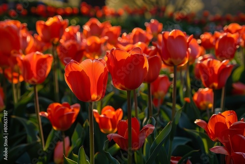 Vibrant red tulips in bloom