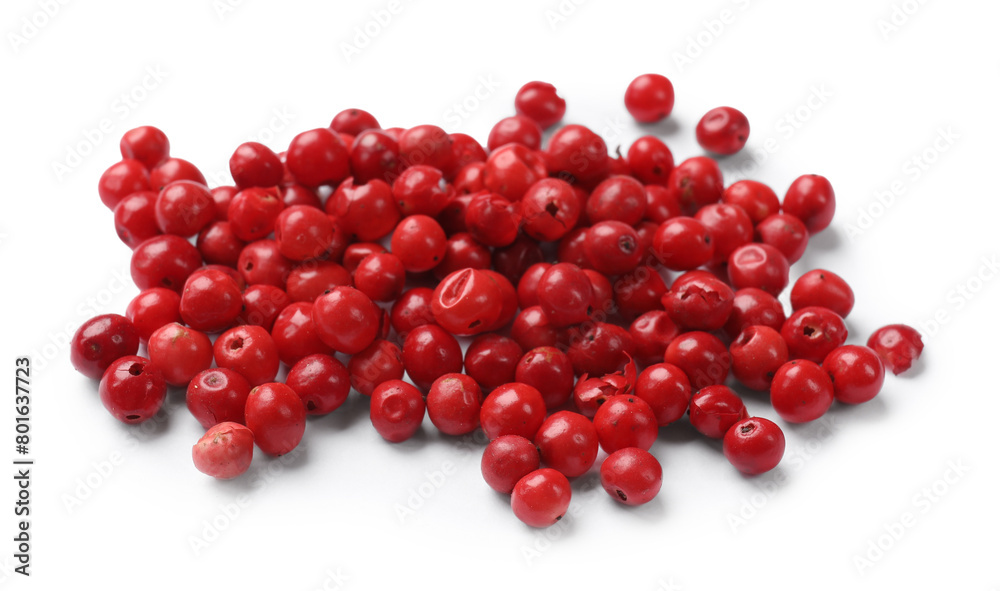 Aromatic spice. Many red peppercorns isolated on white Aromatic spice. Many red peppercorns isolated on white