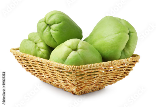 Wallpaper Mural Fresh green chayote in wicker basket isolated on white Torontodigital.ca