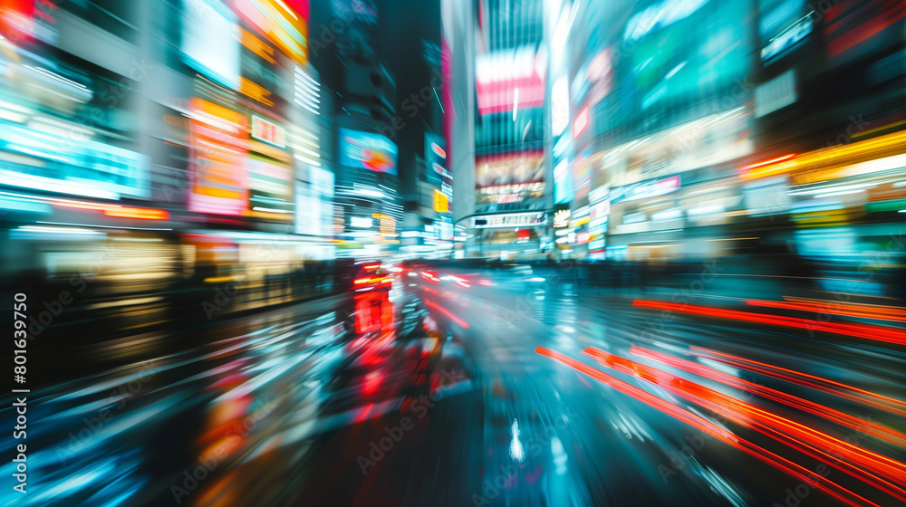 Abstract blur of a cityscape with neon signs and advertisements, creating a backdrop that signifies urban commerce and online shopping environments, ecommerce background, with copy Abstract blur of a cityscape with neon signs and advertisements, creating a backdrop that signifies urban commerce and online shopping environments, ecommerce background, with copy