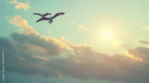 A picturesque view of two birds soaring together through the sky, symbolizing the freedom and adventure shared by best friends on National Best Friends Day. photo
