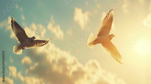 A picturesque view of two birds soaring together through the sky, symbolizing the freedom and adventure shared by best friends on National Best Friends Day. photo