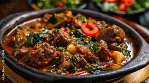 Afghan cuisine lamb stewed with vegetables kormi-sabzi.