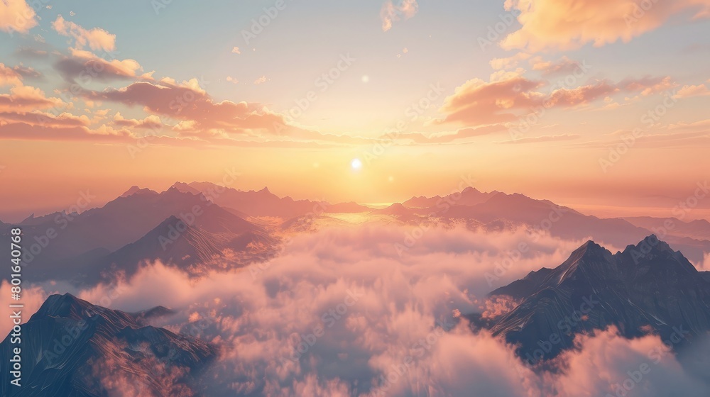 Mountain sunrise landscape with sky