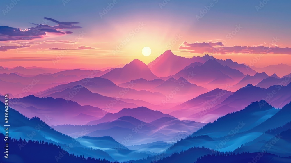 Mountain sunrise landscape with sky