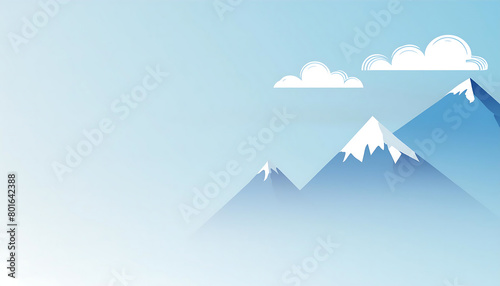 A banner with neutral and pastel light blue colors, landscape, mountain, illustration