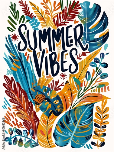 poster bird leaves background summer vibes good vibrations sticker colored vibrantly midsummer product flowing rhythms
