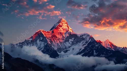 mountain red peak clouds background himalayan lamp amazing inspiring matte stunningly tibet built steep hill photo