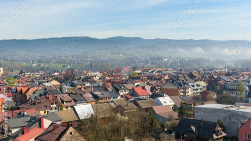 Panoramic view of the rooftops of Nowy Targ