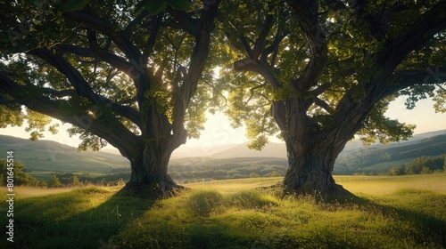 A picturesque view of two trees  their branches intertwined  representing the deep-rooted and lasting bond of best friends on National Best Friends Day.