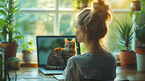 Work-from-home balance with pet companion photo