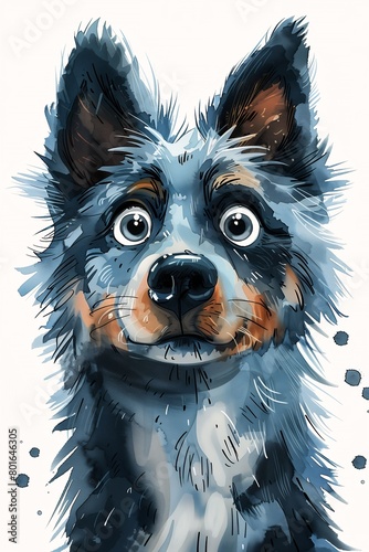 dog looking professional cute blue paint splash surprised expression horrified fluffy face perfect template illustration