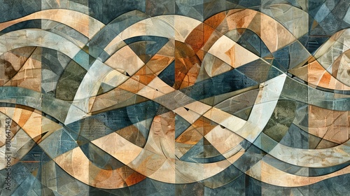 Intricate digital collage of interwoven ribbons mimicking traditional embroidery, enhanced with gold and bronze hues.