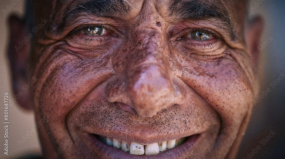 Close-Up Smiling Detailed Middle-Aged 50 to 60 Year Old Man Brown Skinned Indian or Latino