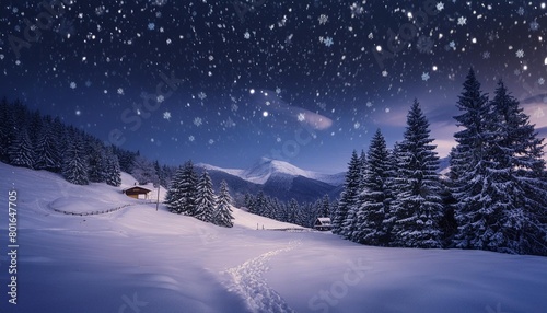 winter night landscape with falling snow © Susan