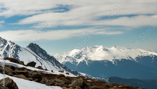 landscape of winter mountains snow capped rocks generative ai photo