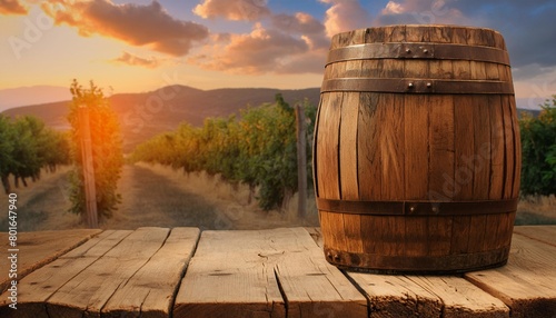 background of barrel and worn old table of wood high quality photo